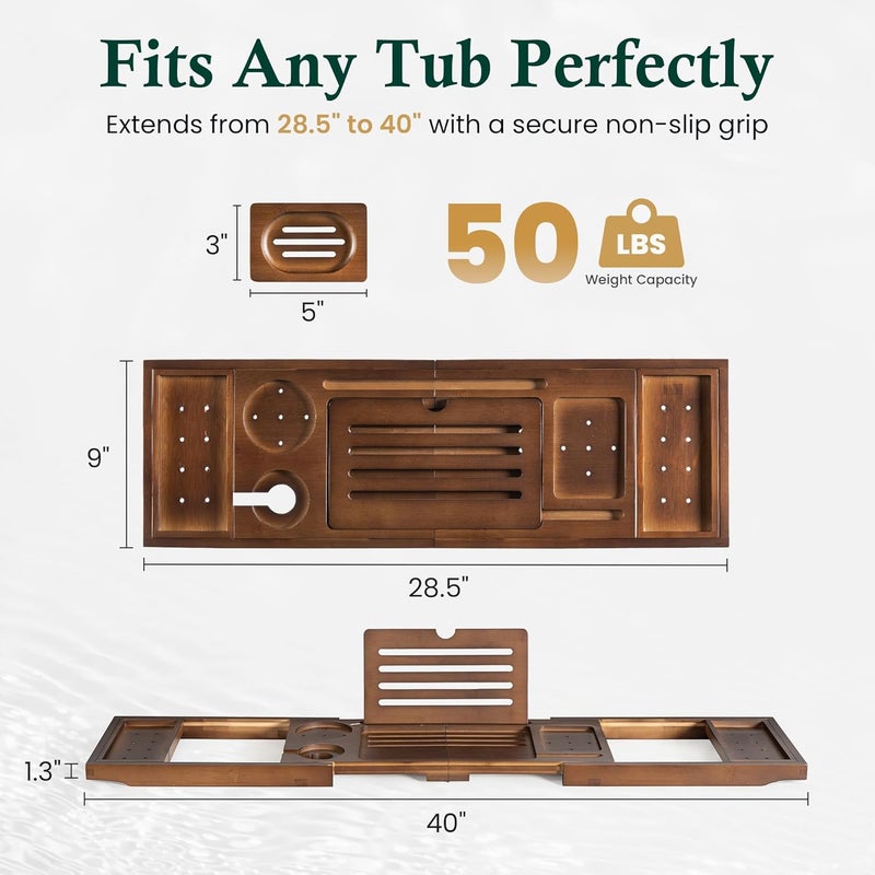 Realgulf Bamboo Bathtub Tray, Bath Caddy with Wine Glass Holder, Phone Dock & Book Stand | Hands-Free Reading & Ultimate Spa Relaxation Experience-Brown - Image 4